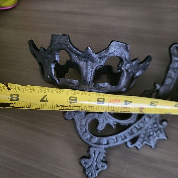 2 Victorian Goth Black Cast Iron Swing Arm Oil Lamp Candle Holder Vintage Ornate - Picture 10 of 12